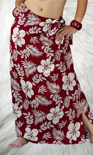 100% Rayon Printed Sarongs With Fringes In Maroon