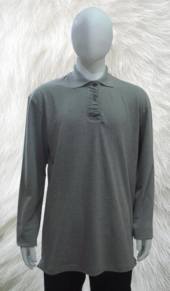 100% Cotton Polo Shirt In Grey Long Sleeve