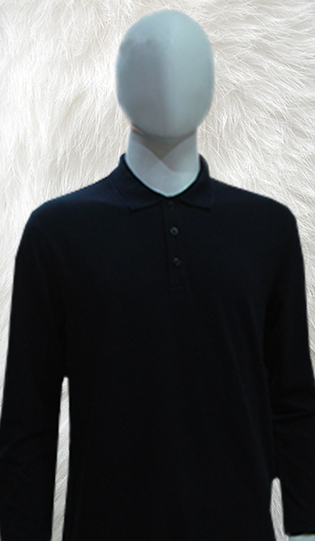 100% Cotton Polo Shirt In Nave Blue Long Sleeve