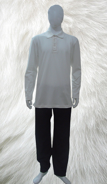 100% Cotton Polo Shirt In White Long Sleeve